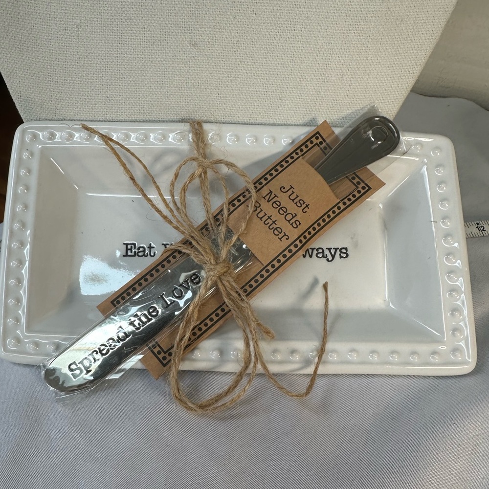 Eat Well Love Always- Butter dish plate and spreader